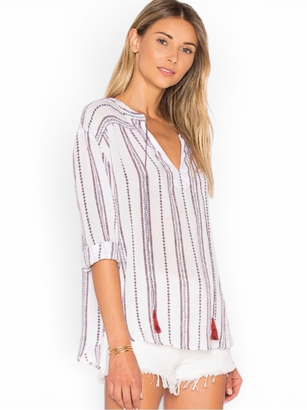 Rails Emily Braided Stripe long sleeve blouse - red, white and blue details S